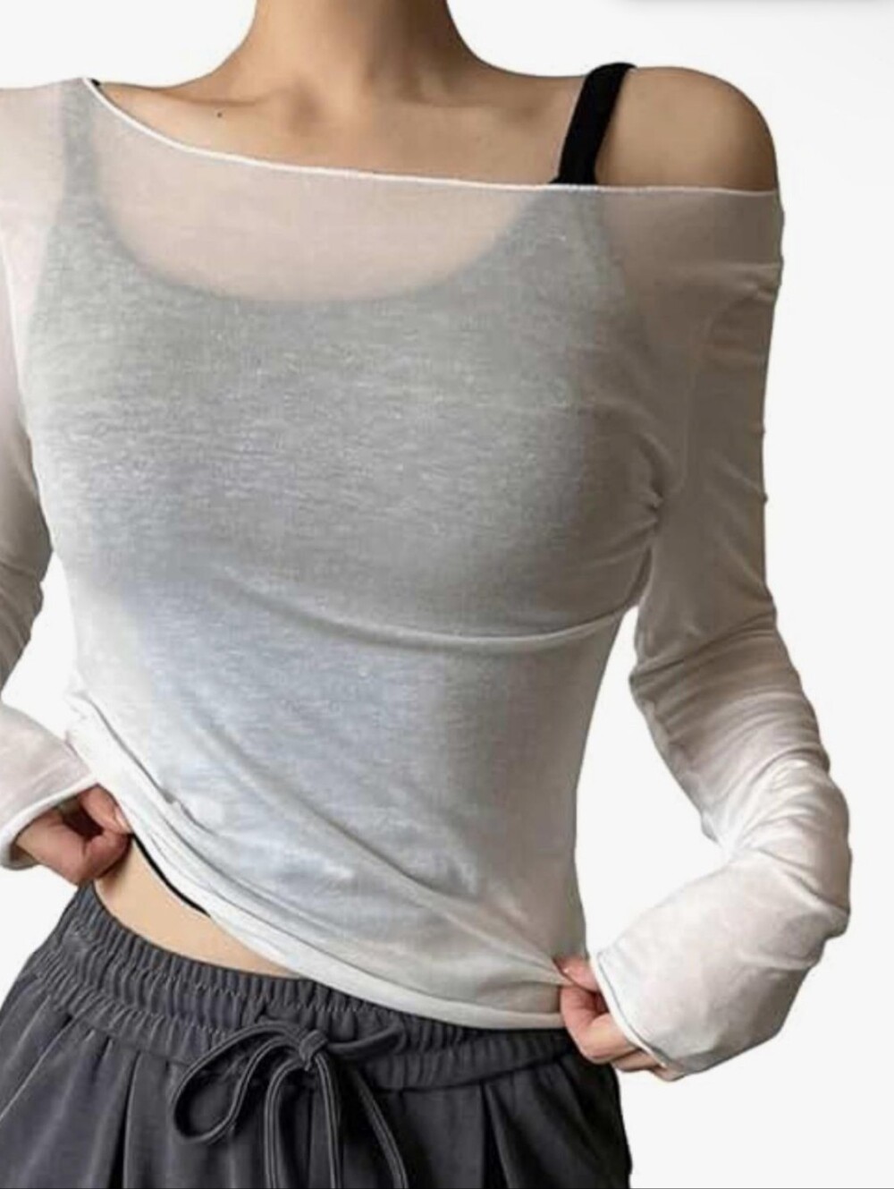 Sheer Long-Sleeve Scoop Neck Tee